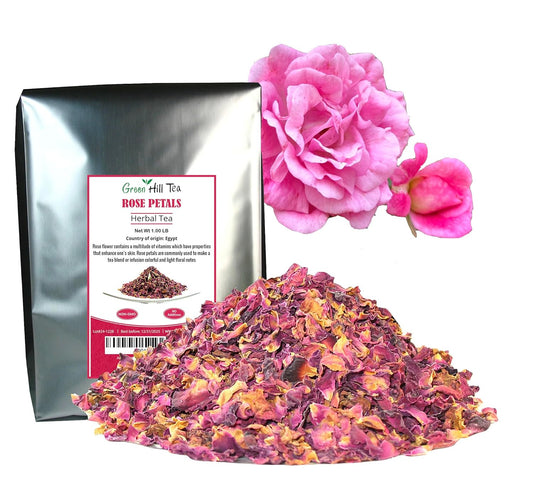Greenhilltea Premium Dried Rose Petals - Caffeine Free Rose Tea - Edible Flowers for drinks, Baking, Desserts, Cocktails, Wedding Toss & Herbal Tea Infusions 1 LB