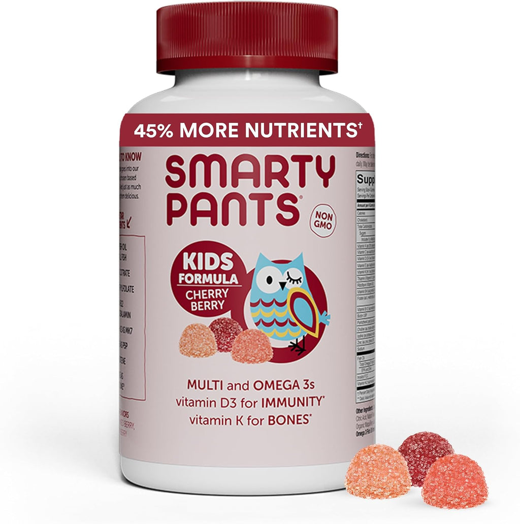 SmartyPants Kids Multivitamin Gummies: Omega 3 Fish Oil (EPA/DHA), Vitamin D3, C, Vitamin B12, B6, A, K & Zinc for Immune Support, Biotin, Grape, Cherry & Berry Flavors, 120 Count (30 Day Supply)