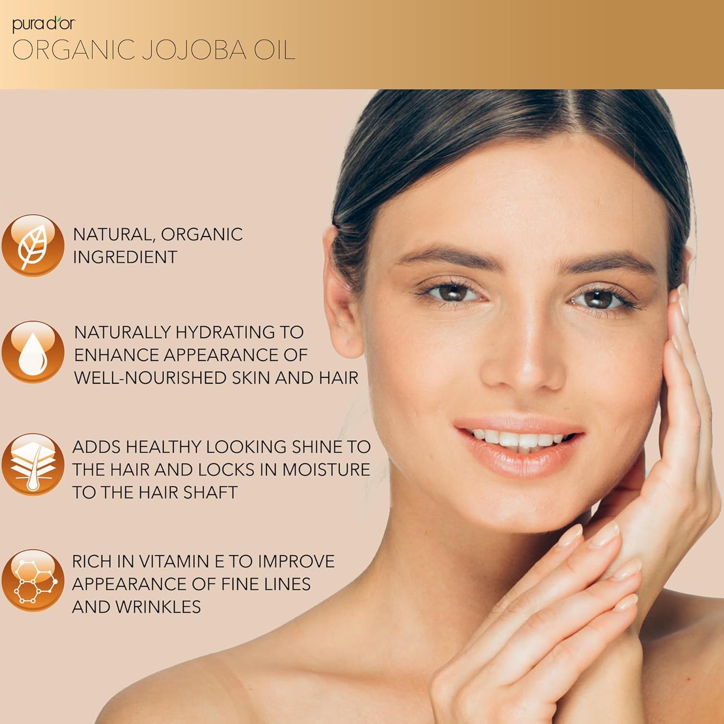 PURA D'OR 4 Oz Organic Jojoba Oil - USDA Certified - 100% Pure & Natural Moisturizer - Cold Pressed, Unrefined, Hexane Free Base Carrier Oil For DIY Skin Care, Hair, Face & Nails