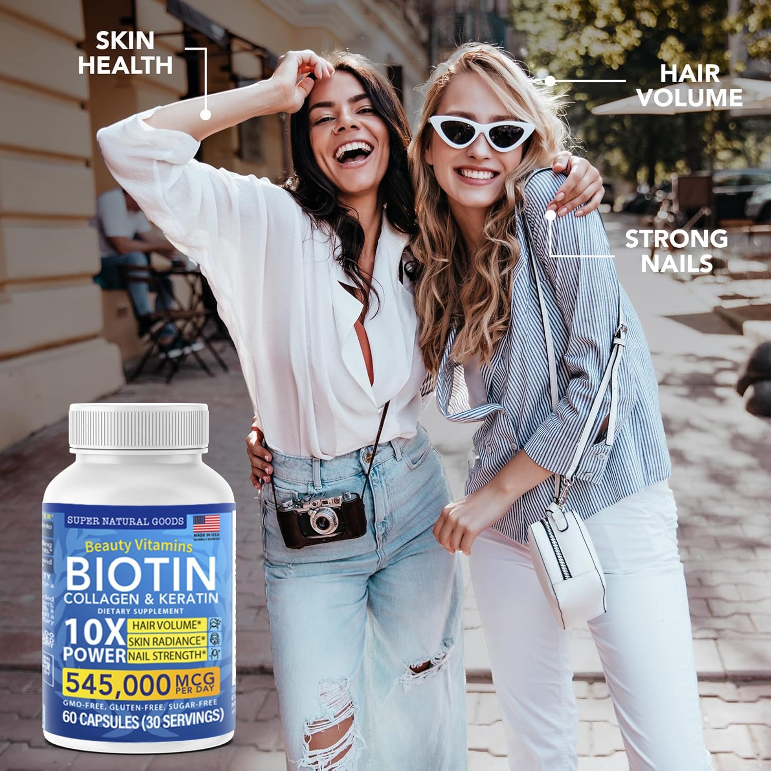 Biotin and Collagen Vitamins + Keratin with Folate - Hair Loss Treatments for Women & Men - Follicle, Skin and Nails Supplements for Hair Growth & Postpartum Support - GMO Free & Gluten Free (60 Caps)