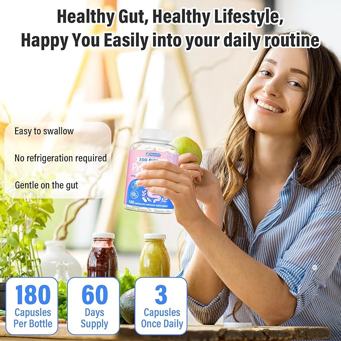 (180 Capsules) Probiotics for Women & Men, 5-in-1 Probiotic, Prebiotic, Postbiotic, Organic Herbs & 16 Digestive Enzymes Blend, 300 Billion CFU, Complete Gut Health, Digestive Health & Immune*