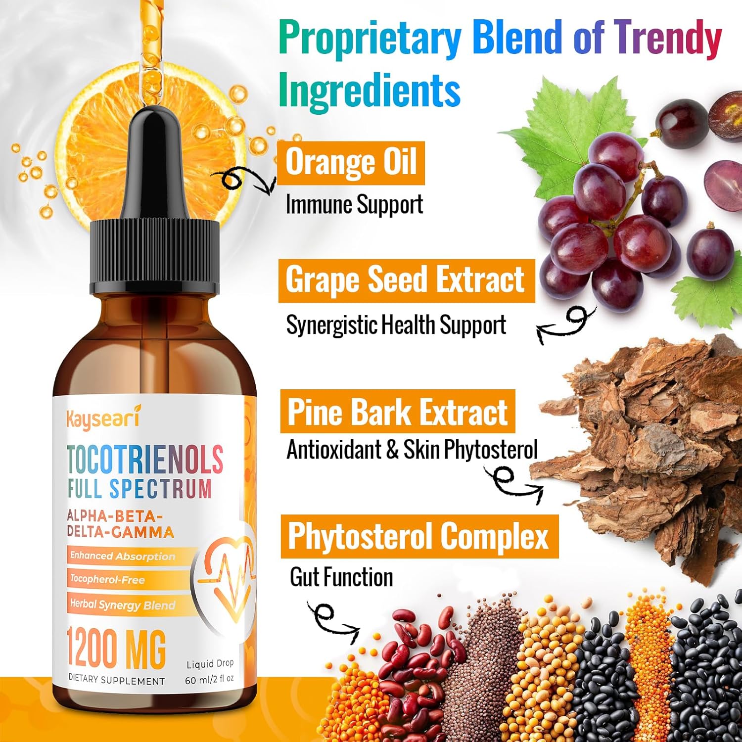 Full Spectrum of Tocotrienols Supplement 1200mg- Tocotrienol Vitamin E Liquid,Tocopherol-Free - Superior Antioxidant Blend - Higher Absorption - 2 fl oz,30 Servings