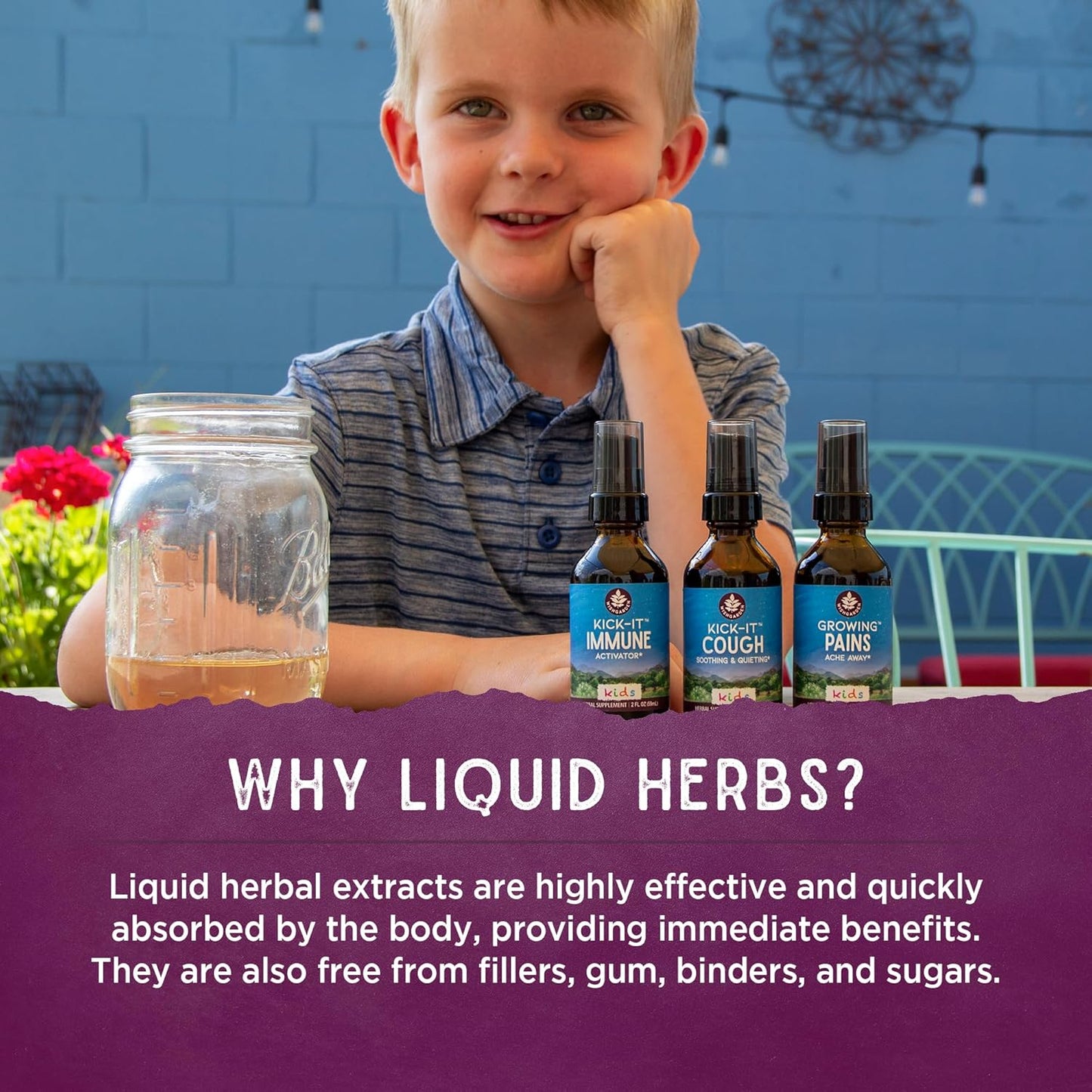 WishGarden Herbs Kick-It Cough for Kids - Natural Herbal Cough Suppressant for Kids & Childrens Expectorant Helps Calm Stubborn Coughs and Soothe Sore Throats, Safe & Effective for Children 0-12, 2oz