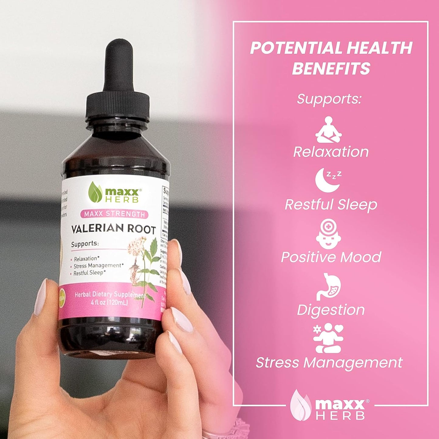 Maxx Herb Valerian Root Extract - Max Strength, Liquid Valerian Root Absorbs Better Than Capsules, for Relaxation and Restful Sleep, Alcohol-Free - 4 Oz Bottle (60 Servings)