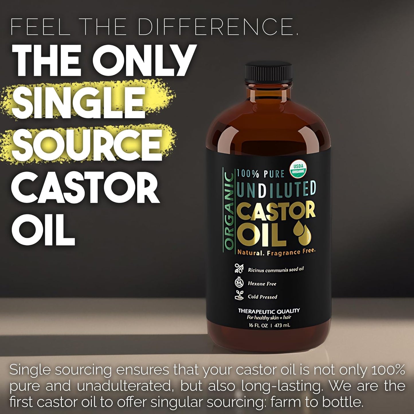 BALM OF GILEAD Organic Castor Oil for Skin Hydration - Therapeutic Cold Pressed, USDA Certified 100% Pure, Glass Bottle - 16 oz Unrefined, Hexane Free, Castor Oil for Hair & Eyelashes Growth