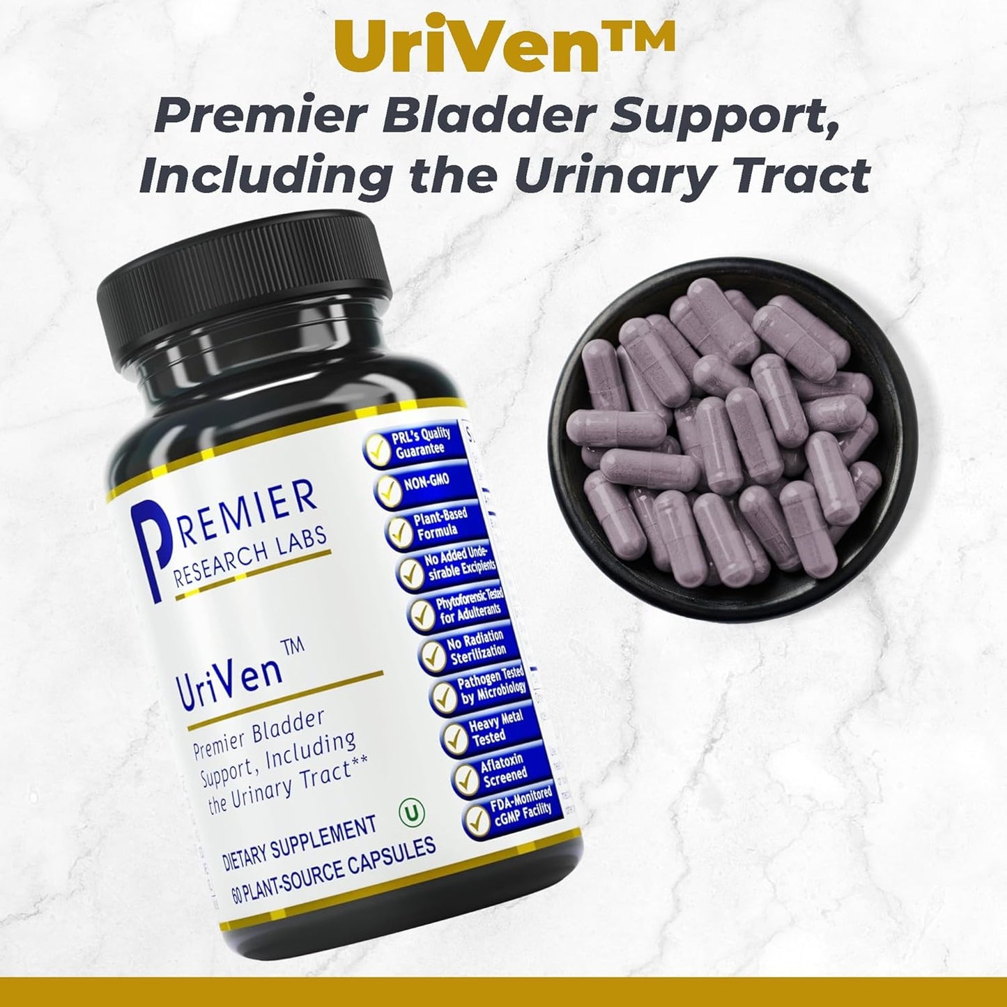 Premier Research Labs UriVen - Bladder Health Support for Women & Men, Cranberry Extract & Marshmallow Root, Urinary Relief, Bladder Relief, Bladder Control Supplement - 60 Vegetarian Capsules