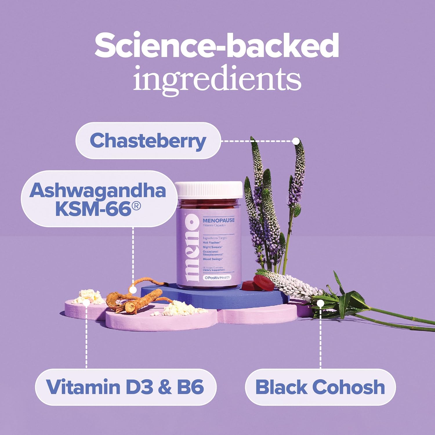 O Positiv MENO Gummies for Menopause, 30 Servings (Pack of 2) - Hormone-Free Supplements for Women with Black Cohosh & Ashwagandha KSM-66 - Helps Alleviate Hot Flashes, Night Sweats, & Mood Swings