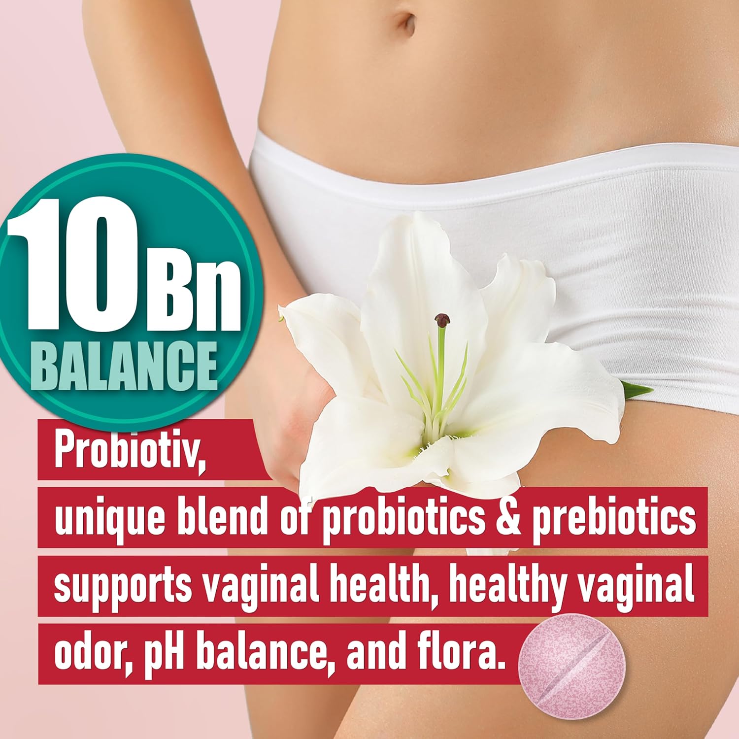 Chewable Vaginal Probiotics for Women 10 Billion CFU + Organic Prebiotics — Supports Vaginal Health, Maintains Vaginal pH Balance & Promotes Feminine Freshness, Strawberry-Flavored Tablets
