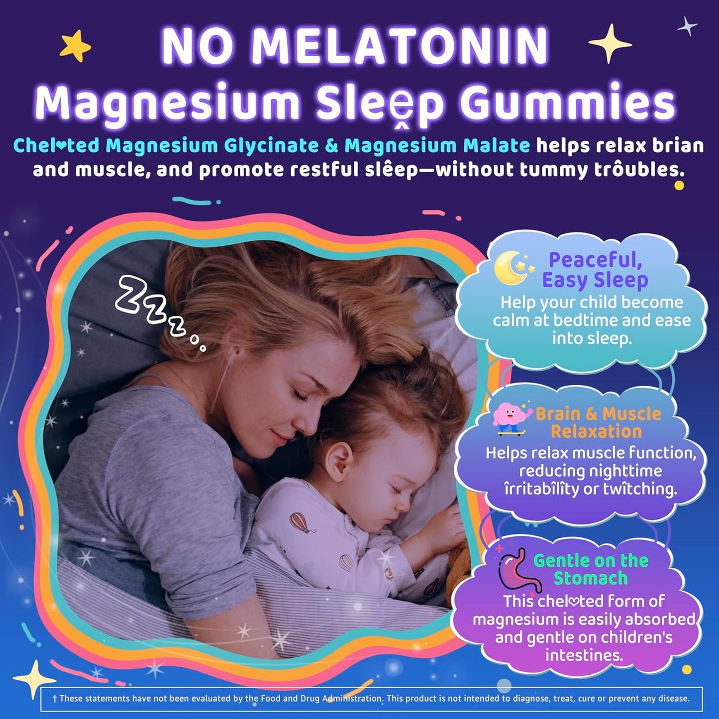 Kids Sleep Gummies, NO Melatonin Sleep Aid Gummies w/Magnesium Glycinate, Magnesium Malate, L-Theanine, Lavender, B6, Zinc, D3K2 for Restful Sleep, Relax Brain & Muscle, Immune Support, Non-GMO 2Pack