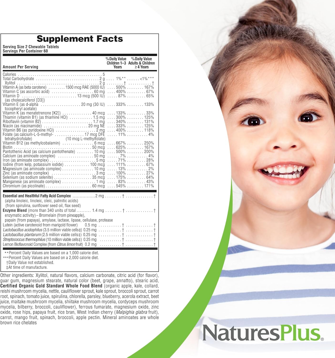 Natures Plus Animal Parade Gold Children's Multivitamin - 120 Animal-Shaped Chewable Tablets - Assorted Cherry, Orange & Grape Flavors - Vegan, Gluten Free - 60 Total Servings