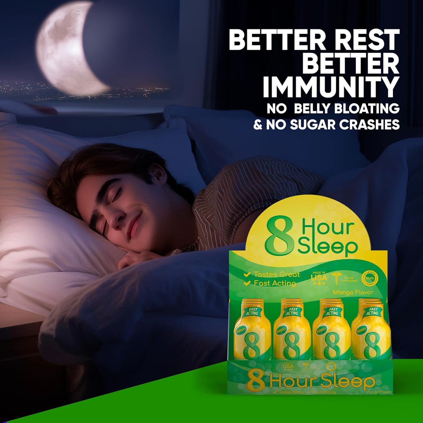 Vitamin Energy 8 Hour Sleep Shot Mango 8 Pack, Melatonin, 5-HTP, GABA, Valerian, Lavender, Nighttime Relaxation & Sleep Support Supplement, Zero Sugar, Vegan, Gluten-Free, Kosher, 1.93 fl oz