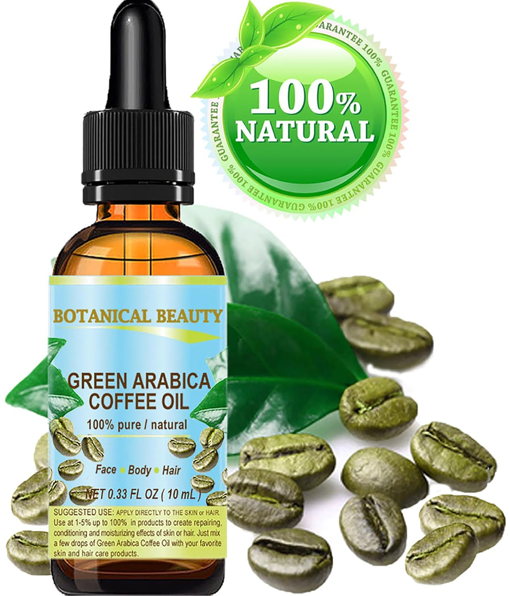 Botanical Beauty GREEN ARABICA COFFEE OIL Brazilian 100% Pure Virgin Unrefined for Face, Skin, Hair, Lip, Nails. Anti - Aging Face Oil (0.33 Fl Oz)