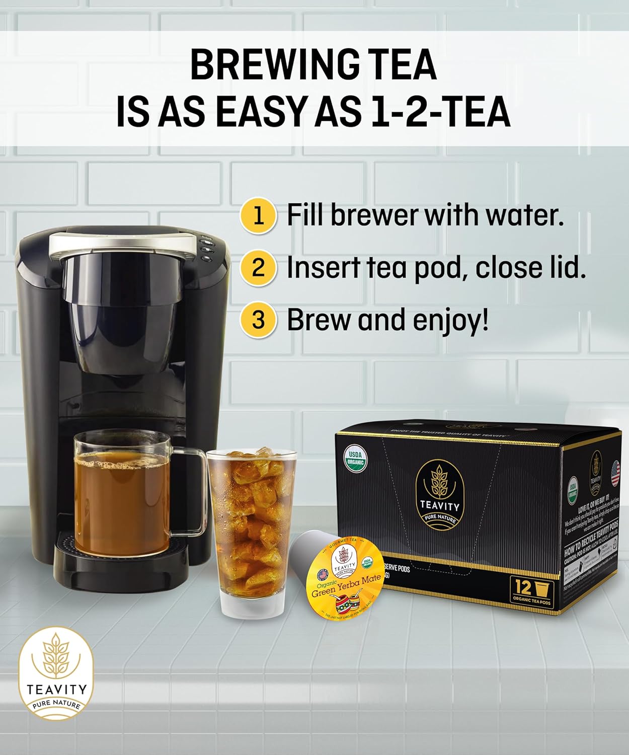 Organic Yerba Mate Tea Pods for Keurig - Green, Unsmoked Yerba Mate by Teavity (24 Tea Pods)