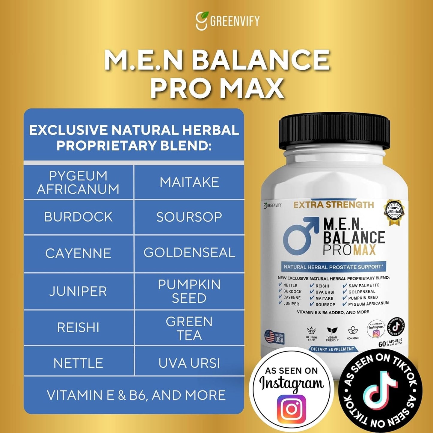 M.E.N. Balance Pro Max, Extra Strength Prostate Support Supplement, Natural Herbal Blend with Saw Palmetto, 60 Capsules (1)