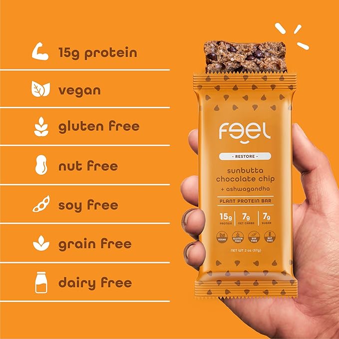 Feel Vegan Protein Bars, Variety Pack, Adaptogenic Snack, Keto, Gluten Free, Organic, 15g Protein, Low Carb, Dairy Free, 6 Flavors, Non GMO, Soy Free, Grain Free – 6 Pack