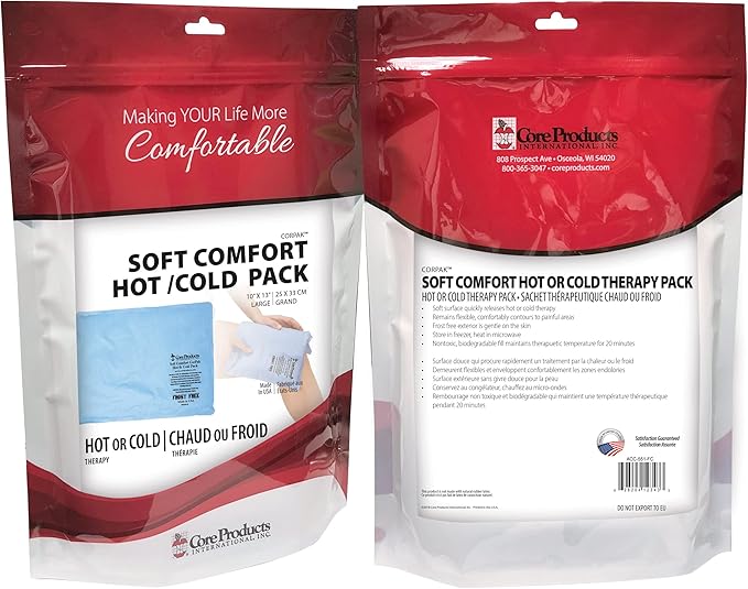 Core Products Soft Comfort CorPak – Reusable Hot & Cold Therapy Pack, Ice Pack for Injuries, No-Frost Compress for Muscle, Back & Joint Pain Relief – 10" x 13", Made in USA