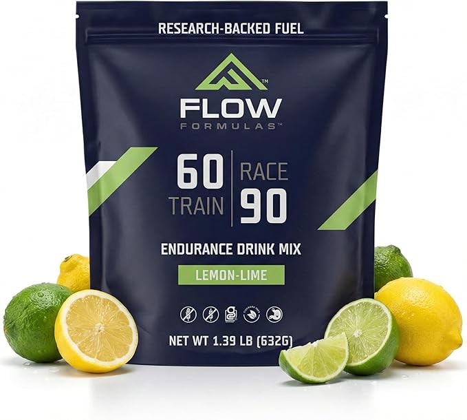 Flow Formulas Lemon Lime Endurance Drink Mix, Top 12 Allergen-Free, Carbohydrate & Electrolyte Sports Fuel Powder for Performance Training, High Carb Hydration Exercise Support, Gluten-Free, 10 Serv