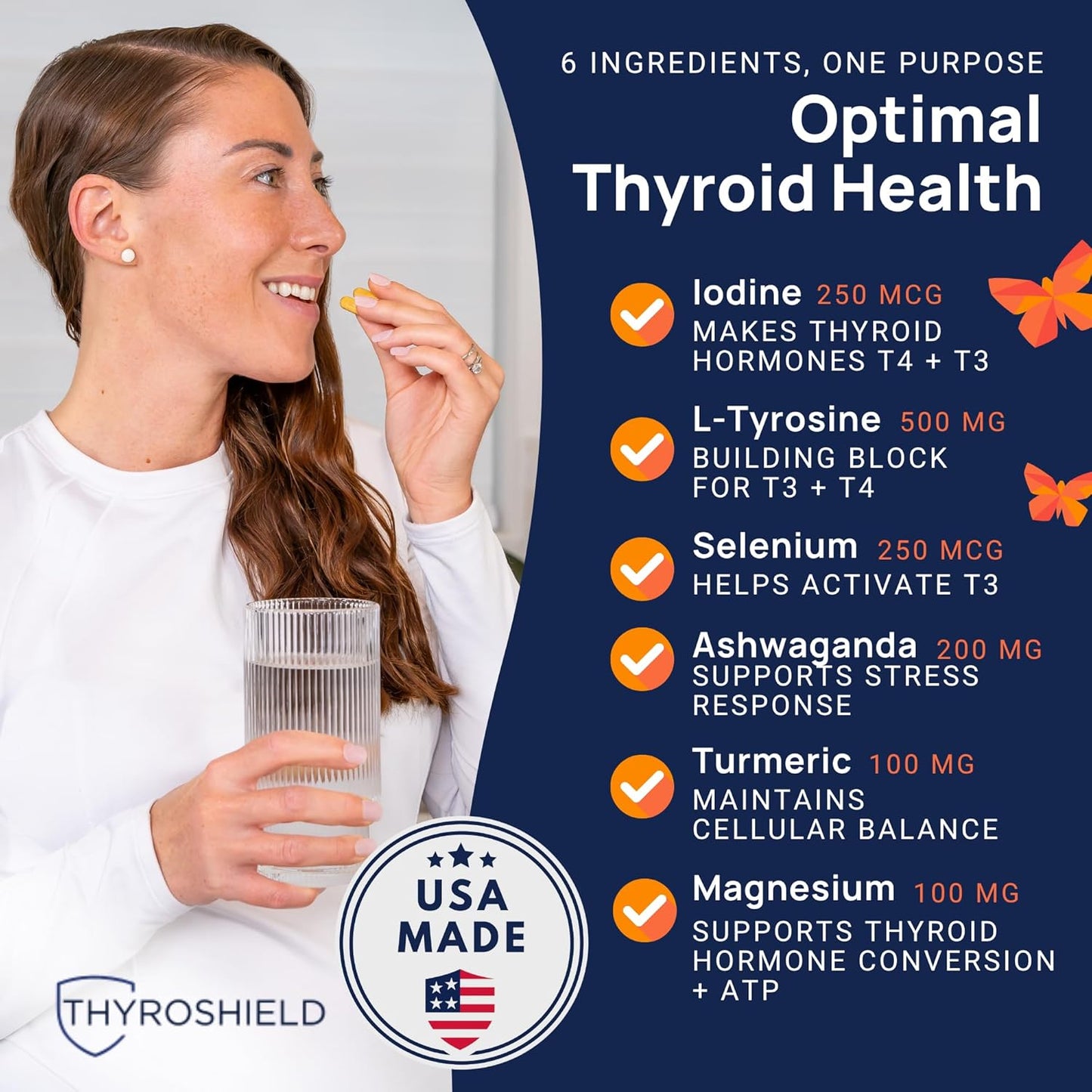 Thyroid Support, Pure Complex with Iodine, Ashwagandha, L-Tyrosine, Selenium, Thyroid Supplement for Women & Men, Energy, Hormone & Metabolism Support, cGMP, CoA Verified - 60 Capsules