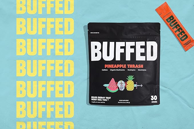 Energy Powder Stick Packs, Drink Mix | Clean, Healthy Boost Packets | 150mg Caffeine + Hydration | Nootropics, Organic Mushrooms, B-Vitamins, Electrolytes | 30 Pack-Pineapple Thrash