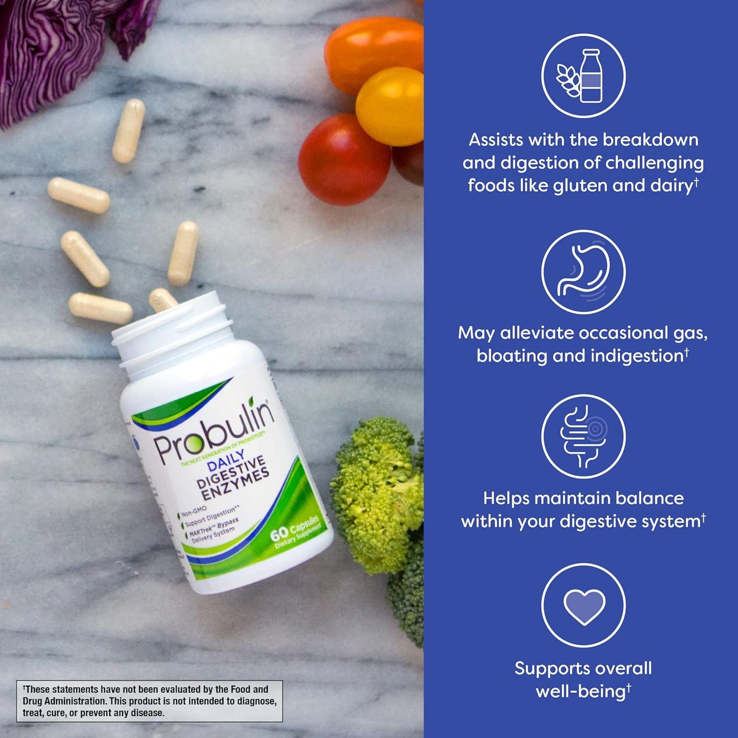 Probulin Daily Digestive Enzymes - Plant-Based Enzymes to Support Digestive Comfort, 60 Vegan Capsules