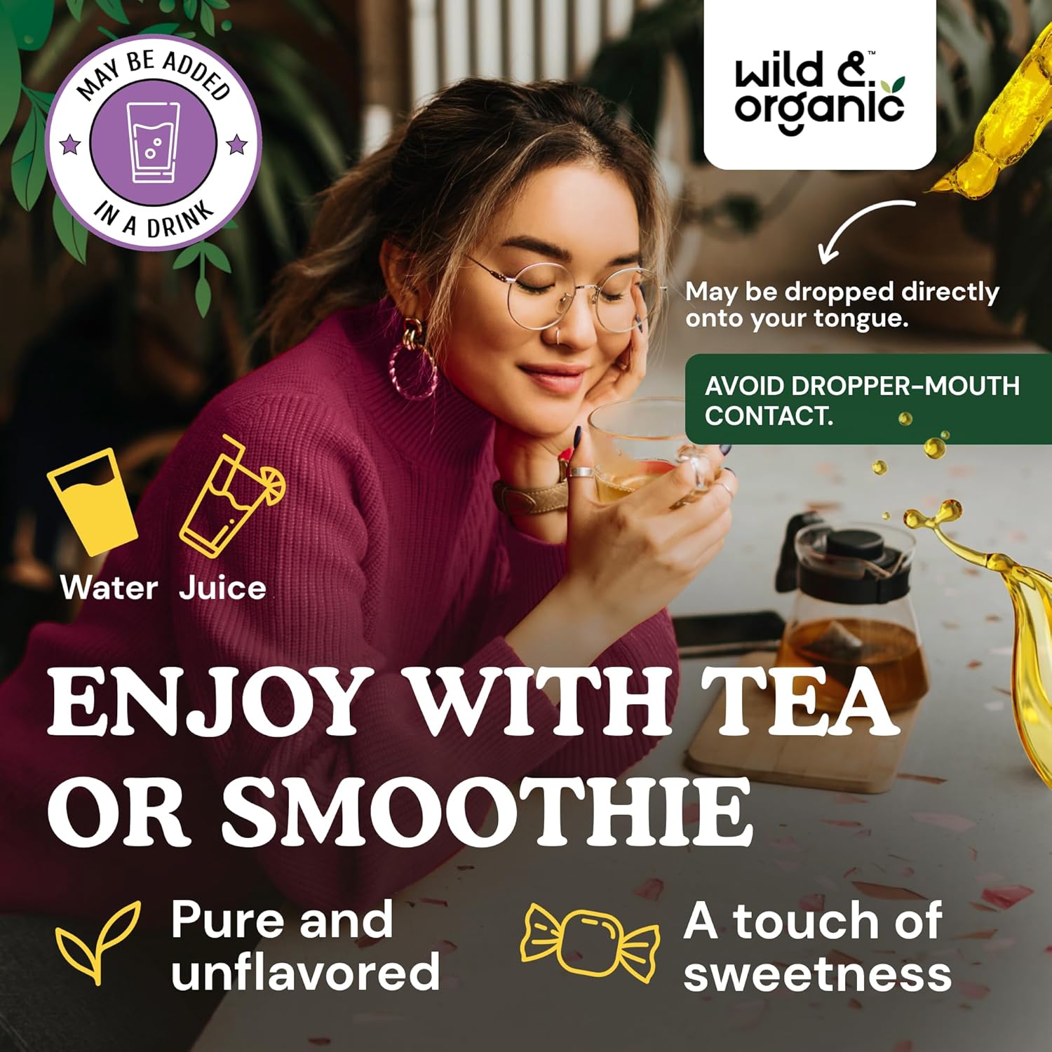 Wild & Organic Red Clover Extract Drops 600 mg - Liquid Red Clover Supplement for Women - 1-Month Supply - Trifolium Pratense Blossom Tincture - Vegan, Sugar & Alcohol-Free - 2 fl oz