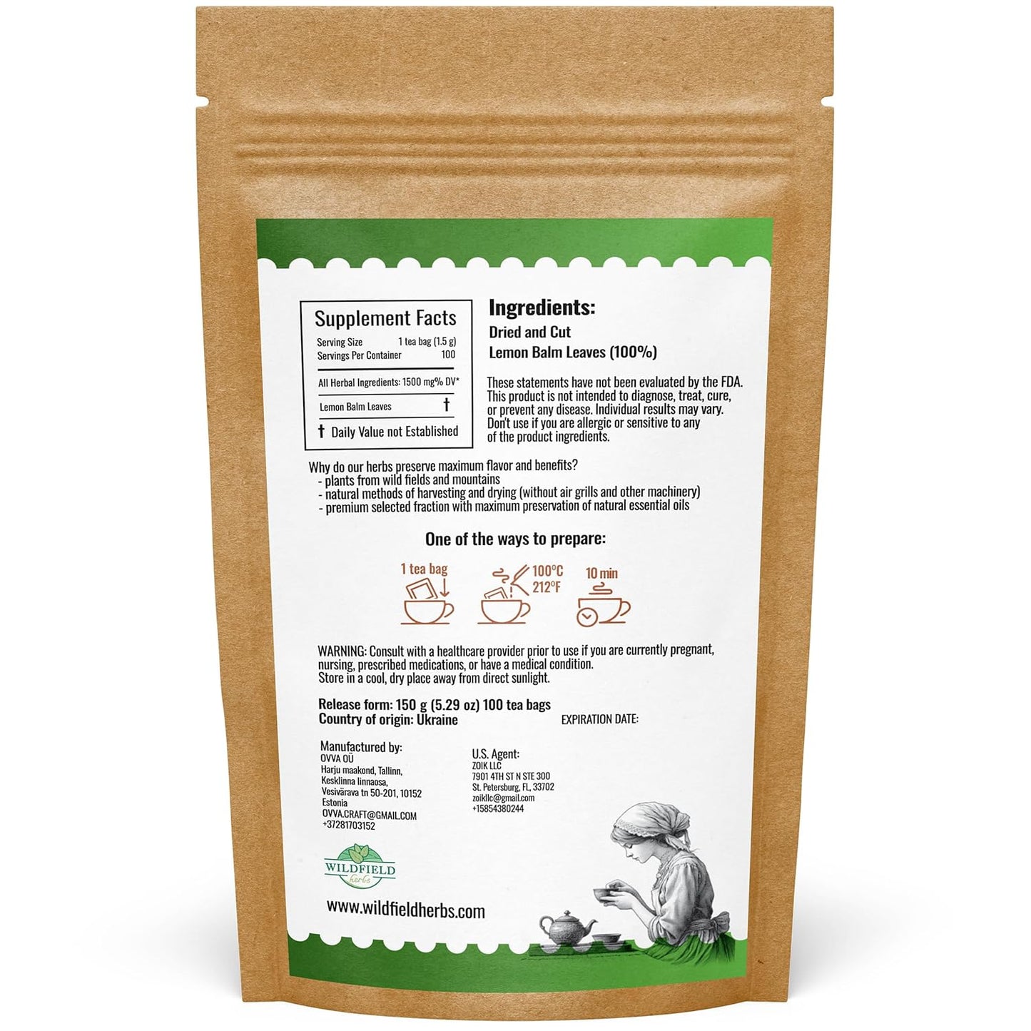 100 Bags Dried Lemon Balm Herb Frontier Loose Lemon Balm Tea (Melissa Officinalis Tea) - 100 Count 1.5 g Bags Melissa Herb Te De Toronjil