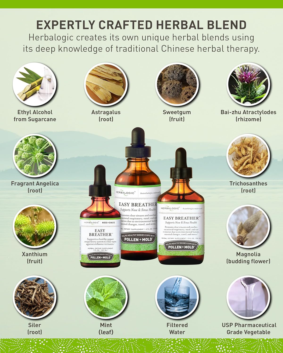 Herbalogic - Easy Breather Liquid Herb Drops - Supports Nose & Sinus Health - Helps Healthy Bodies Cope with Pollen & Mold - Based on The Traditional Chinese Formula Yu Ping Fang San - 4 Fl. Oz.