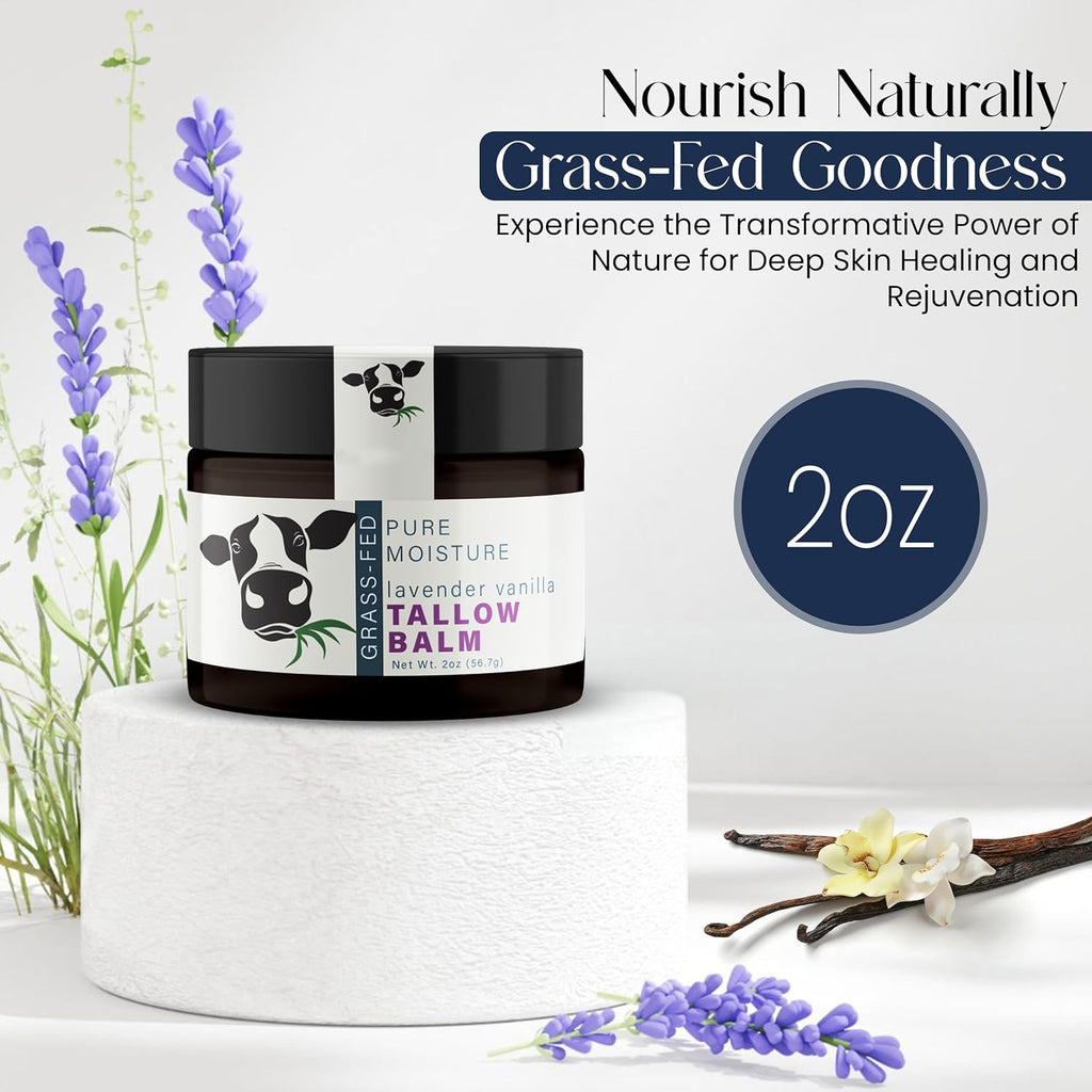 Beef Tallow for Skin - Handmade Organic Grass Fed Beef Tallow Face Moisturizer - Lavender Scented Beef Tallow Balm with Deep Hydration, Soothing Relief, Skin Repair is Great Gift Idea for Women
