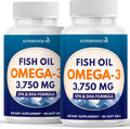 Triple Strength Omega 3 Fish Oil 3750 mg - EPA & DHA - Over 3000mg Omega-3 Fatty Acids - 1350mg EPA + 900mg DHA - Best Essential Fatty Acids, Burpless Fish Oil - 180 Count