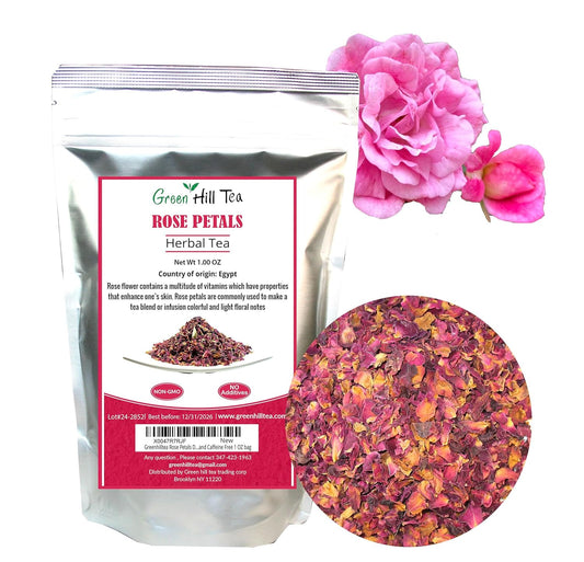 Greenhilltea Rose Petals Dried Flowers in Resealable Pouch, Edible Flowers for Herbal Tea, Rosewater, Baking, Decorating Desserts, Gluten and Caffeine Free 1 OZ bag