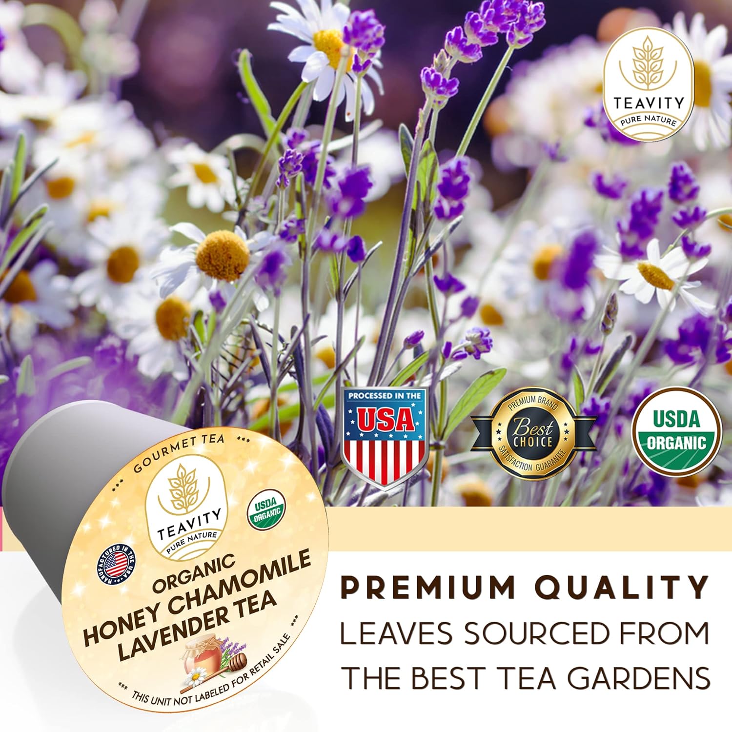 Organic Chamomile and Lavender Tea Pods for Keurig - Decaf Herbal Tea for Keurig K Cups - Honey Chamomile Lavender by Teavity (12 Tea Pods)