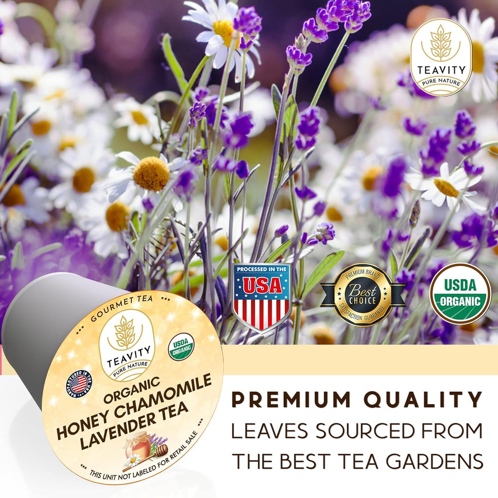 Organic Chamomile and Lavender Tea Pods for Keurig - Decaffeinated Tea for Keurig K Cups - Honey Chamomile Lavender by Teavity (24 Tea Pods)