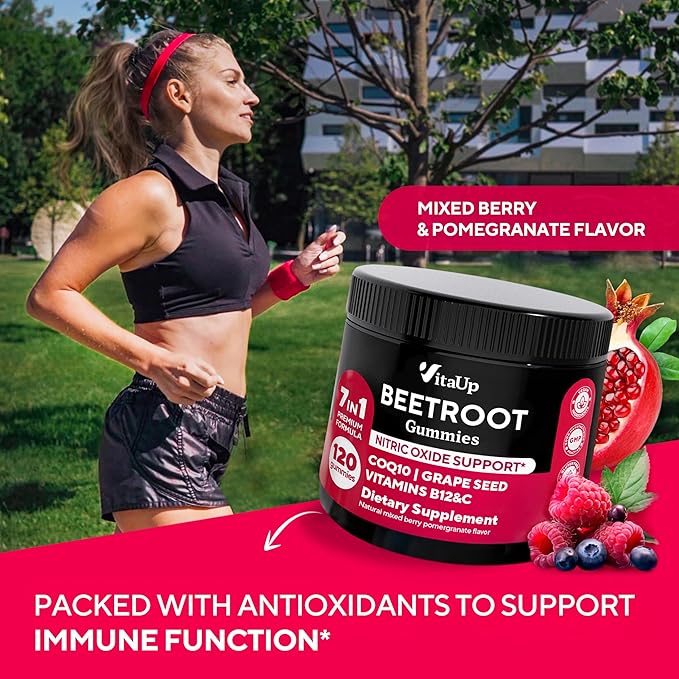 Beet Root Gummies – Nitric Oxide Beets Supplements – with CoQ10, Grape Seed, Vitamin C, B12 & B3 – 120 Beets Chews