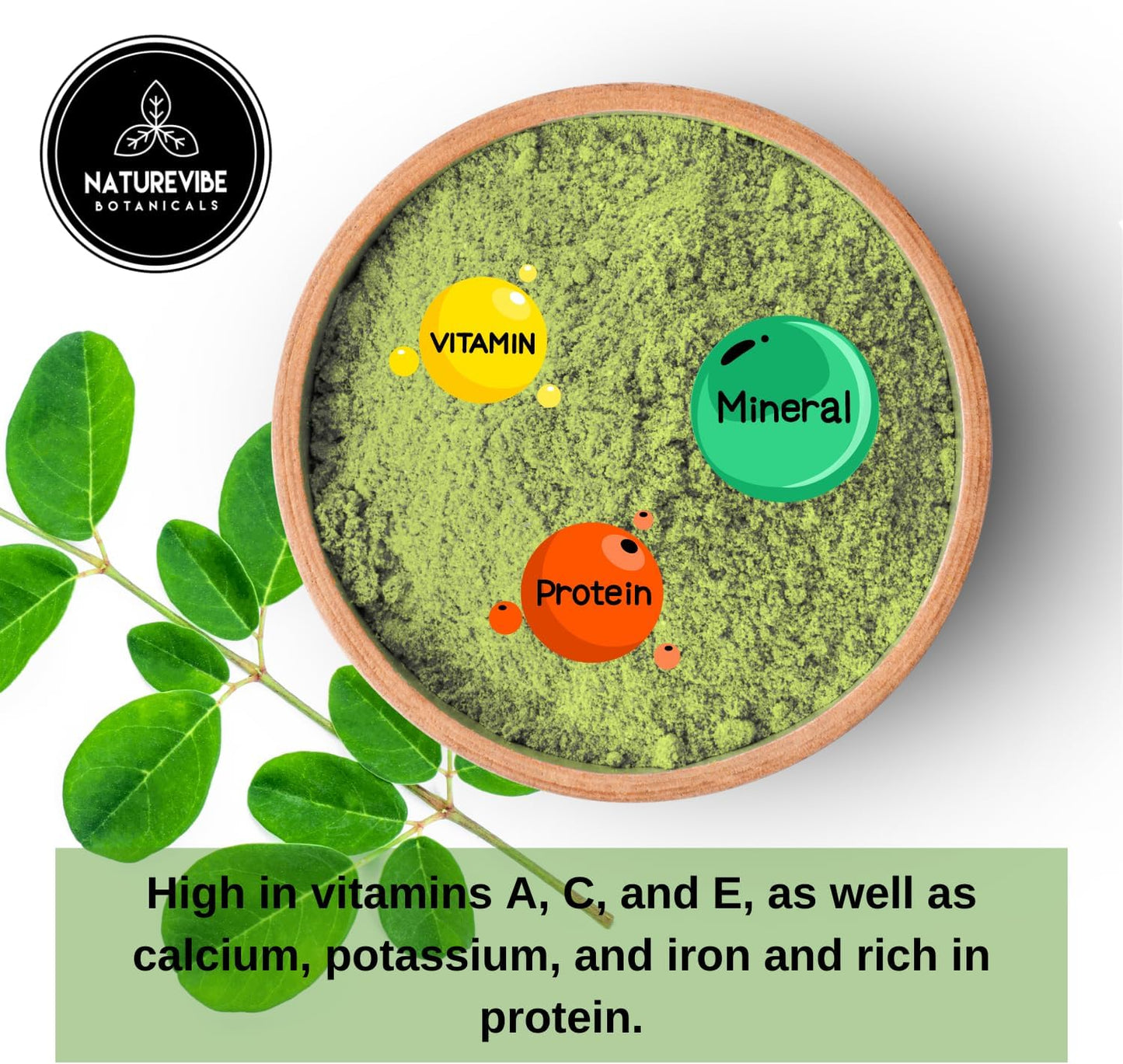 Naturevibe Botanicals Moringa Powder 5lbs | Made with Premium Quality Moringa Oleifera Leaf | Non GMO Gluten Free Vegan | Multi-Vitamin | Great in Drinks and Smoothies | 5 Pound Bulk Bag