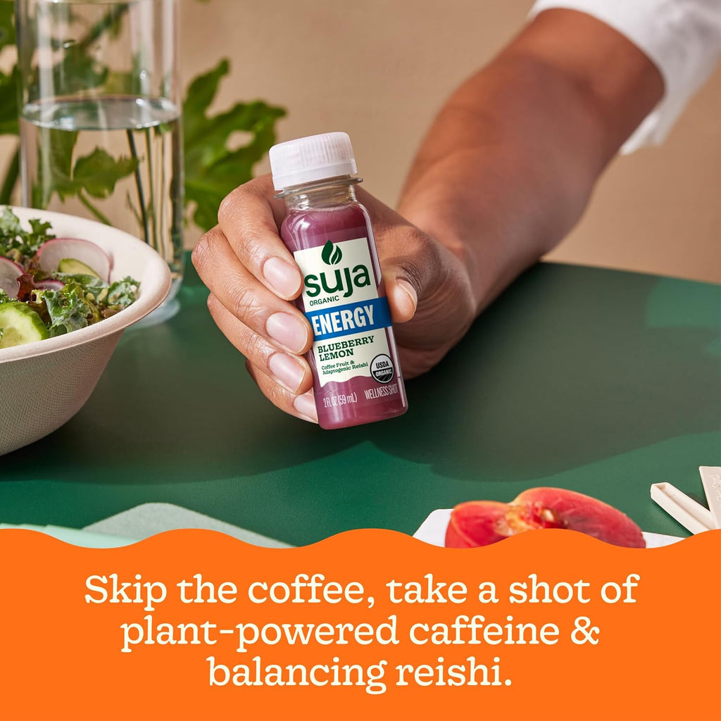 Suja Organic Energy Shot with Coffee Fruit & Reishi Mushroom | 100mg Natural Caffeine | Functional Shots | Cold-Pressed Juice with Live Probiotics | Plant-Based & Gluten Free