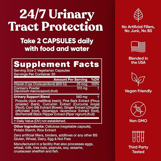 9-In-1 Killer Cranberry Pills for Women – UTI Defense Blend with Clinically Studied Ingredients – 9 Extract Urinary Tract Supplement – Pine Bark, Propolis, Vitamin D & More – 60 Fast-Acting Capsules