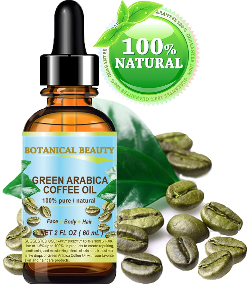 Botanical Beauty GREEN ARABICA COFFEE OIL Brazilian 100% Pure Virgin Unrefined for Face, Skin, Hair, Lip, Nails. Anti - Aging Face Oil (2 Fl Oz)