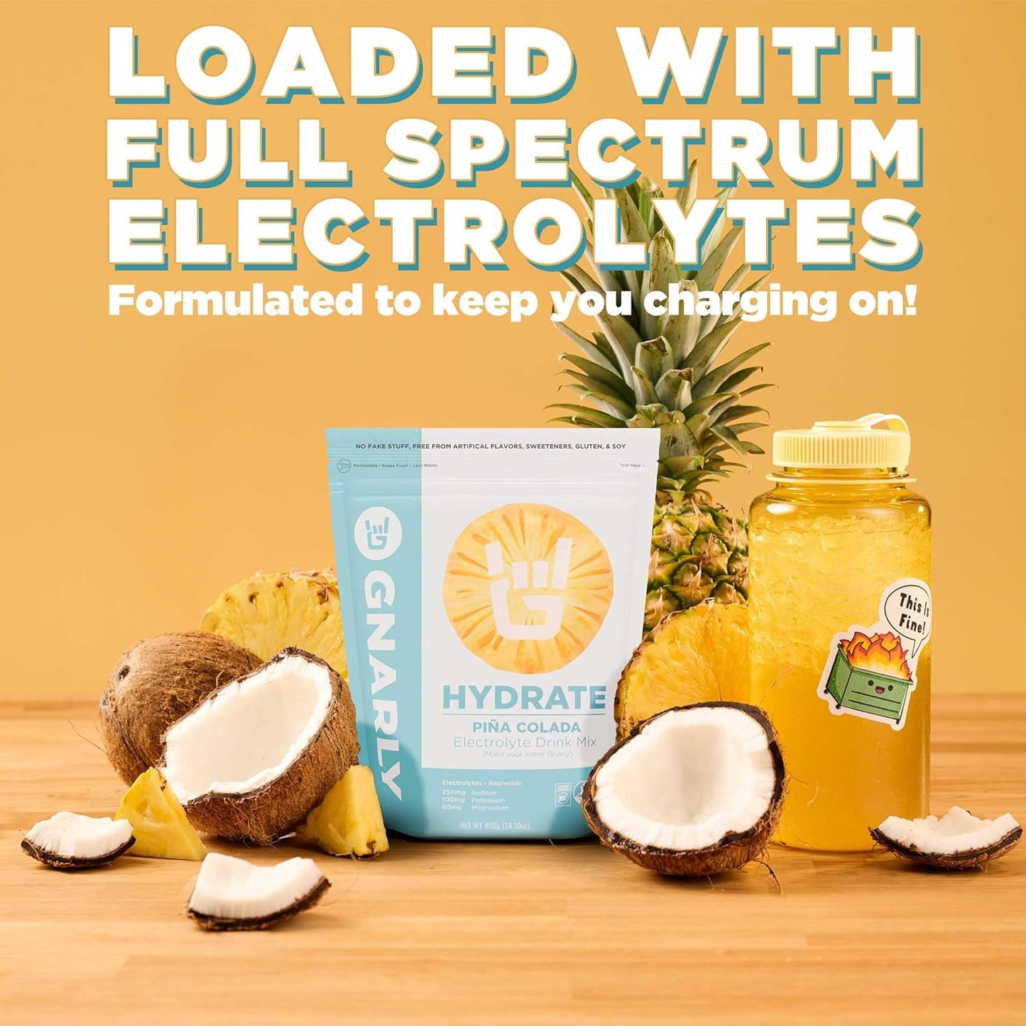 Gnarly Nutrition Hydrate Electrolyte Powder – Pina Colada Exercise Hydration Drink Mix – NSF Contents Certified – Electrolyte Solution, Performance & Recovery – Pina Colada, Box of 20 Stick Pack