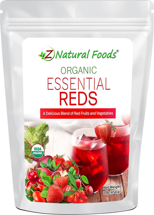 Z Natural Foods Organic Essential Reds, Organic Juice Powder, Super Blend of 10 Red Fruits and Vegetables, Superfood Smoothie Powder, Non-GMO, Vegan, 1 lb