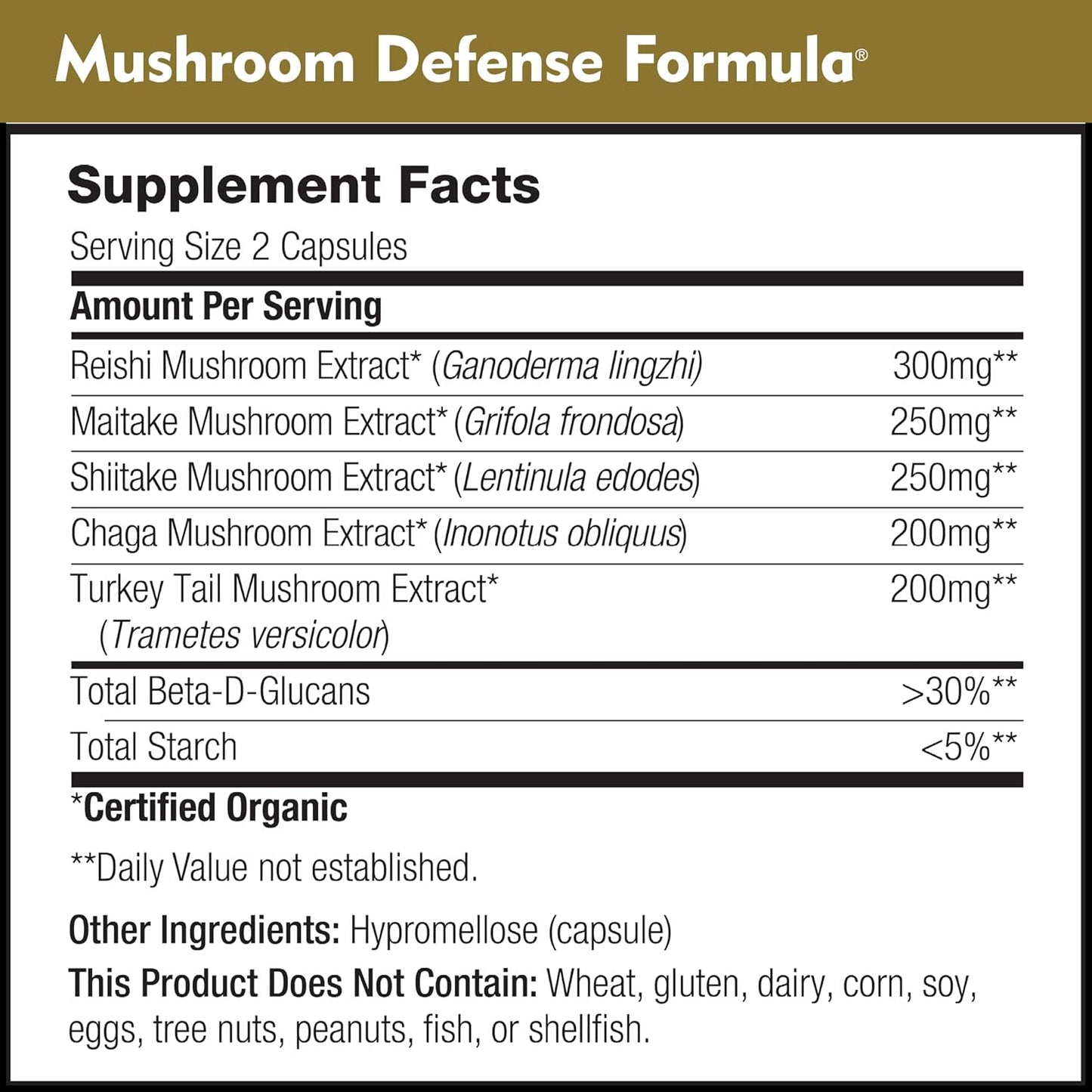 DailyNutra Mushroom Defense Formula - Immune Support Supplement | Organic Mushrooms, Hot Water Extracted - Reishi, Chaga, Maitake, Shiitake & Turkey Tail (90 Capsules)