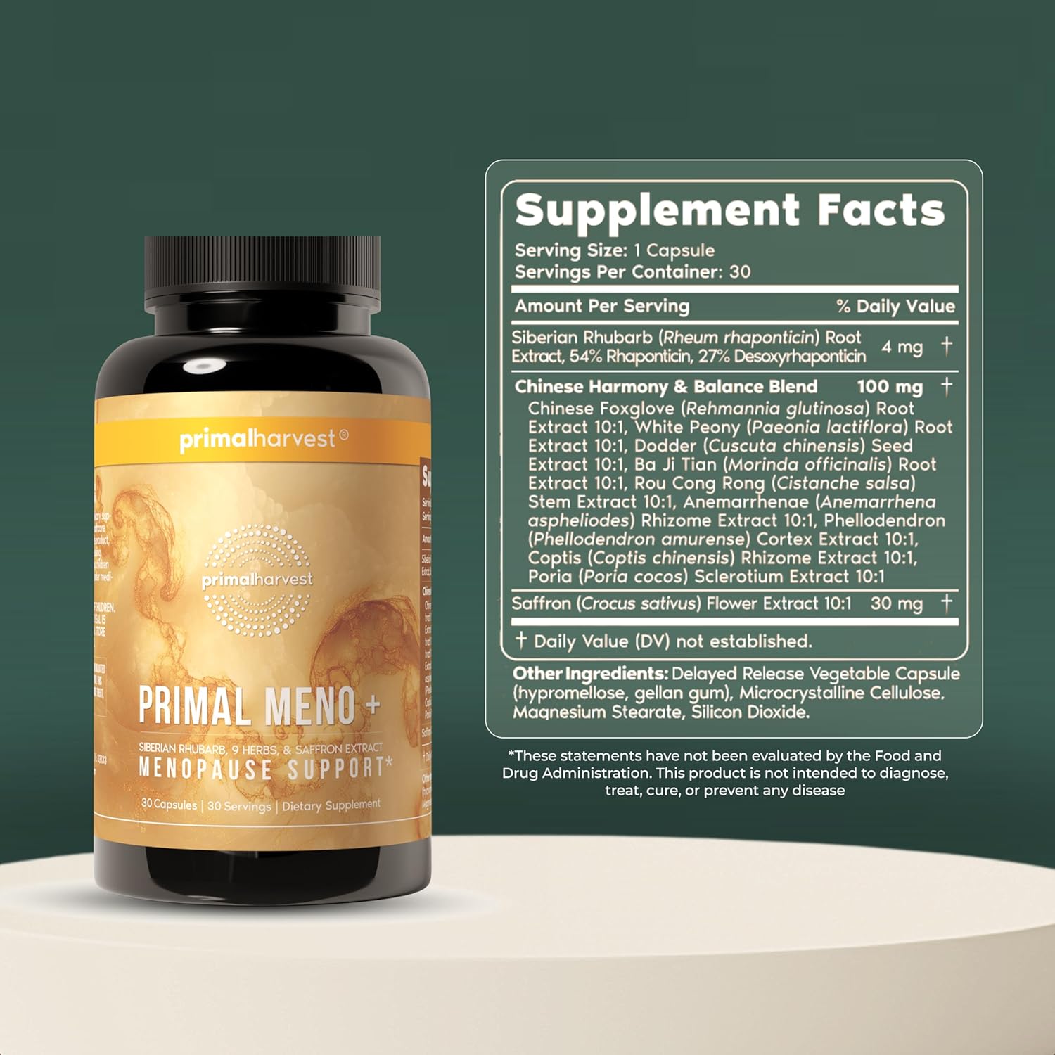 Primal Harvest Meno+ Menopause Support with Saffron & Chinese Herbs Support Mood, Menopausal Symptom Relief, & General Well-Being (1 Pack)