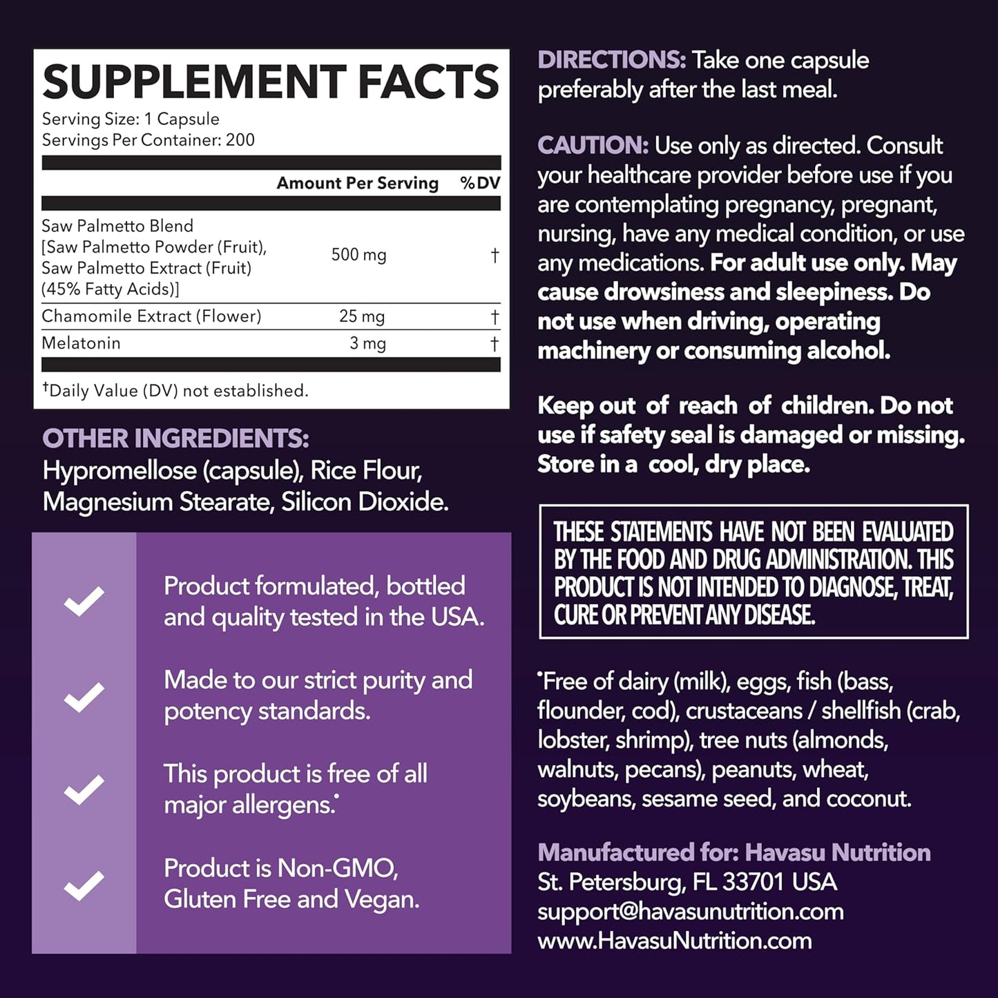 Saw Palmetto PM for Men with Melatonin 3mg - Night Time Prostate Health Supplement for Bladder and Sleep Support - Reduce Urinary Frequency - 200 Count - Vegan, Non-GMO Capsules - Over 6 Month Supply