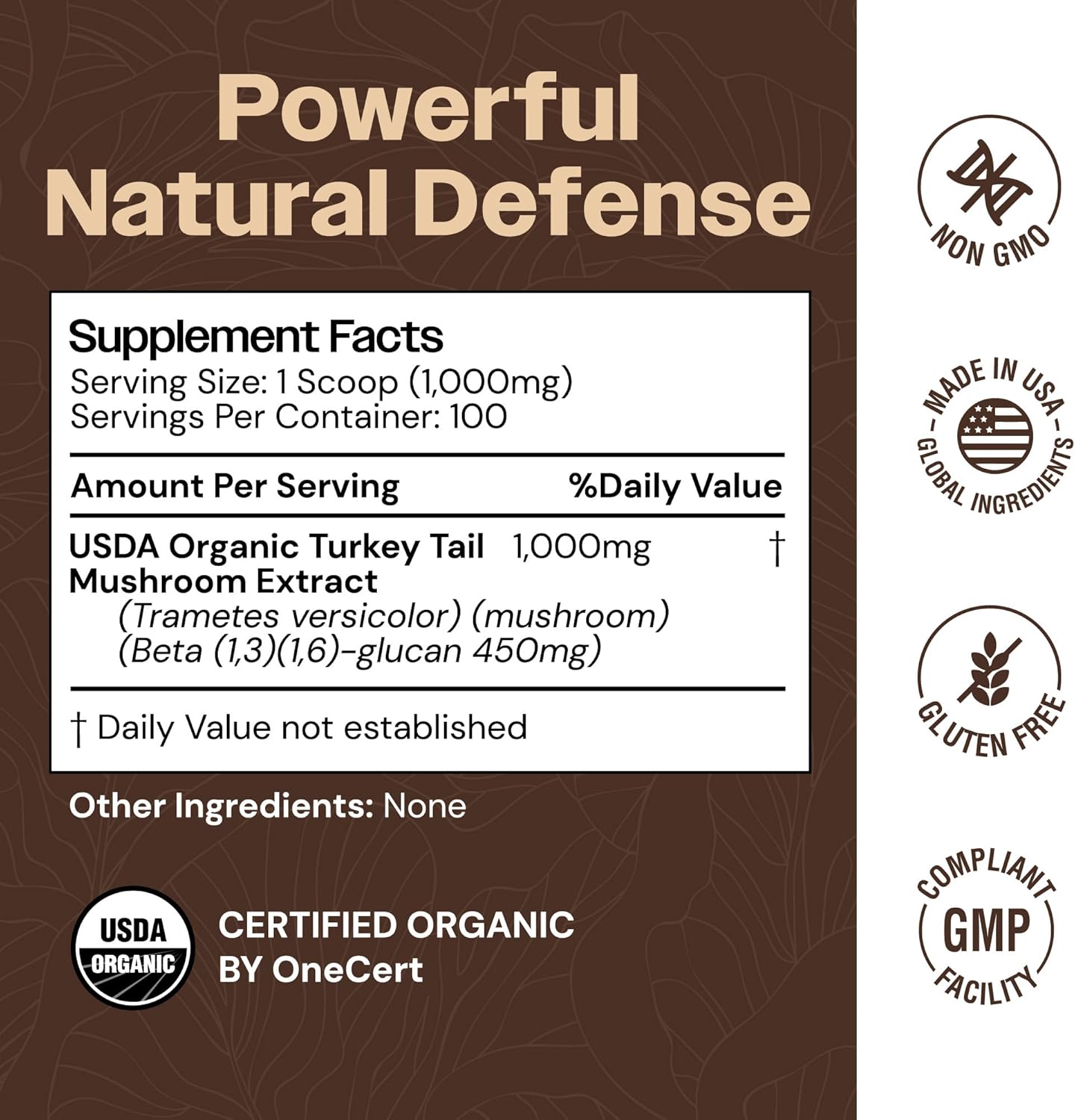 Turkey Tail Mushroom Powder - Organic Mushroom Powder For Immune Support Digestive Health & Immune Response Support Supplement - Hot Water Extracted, 45% Beta-Glucans - 3.05 oz (100 Servings)