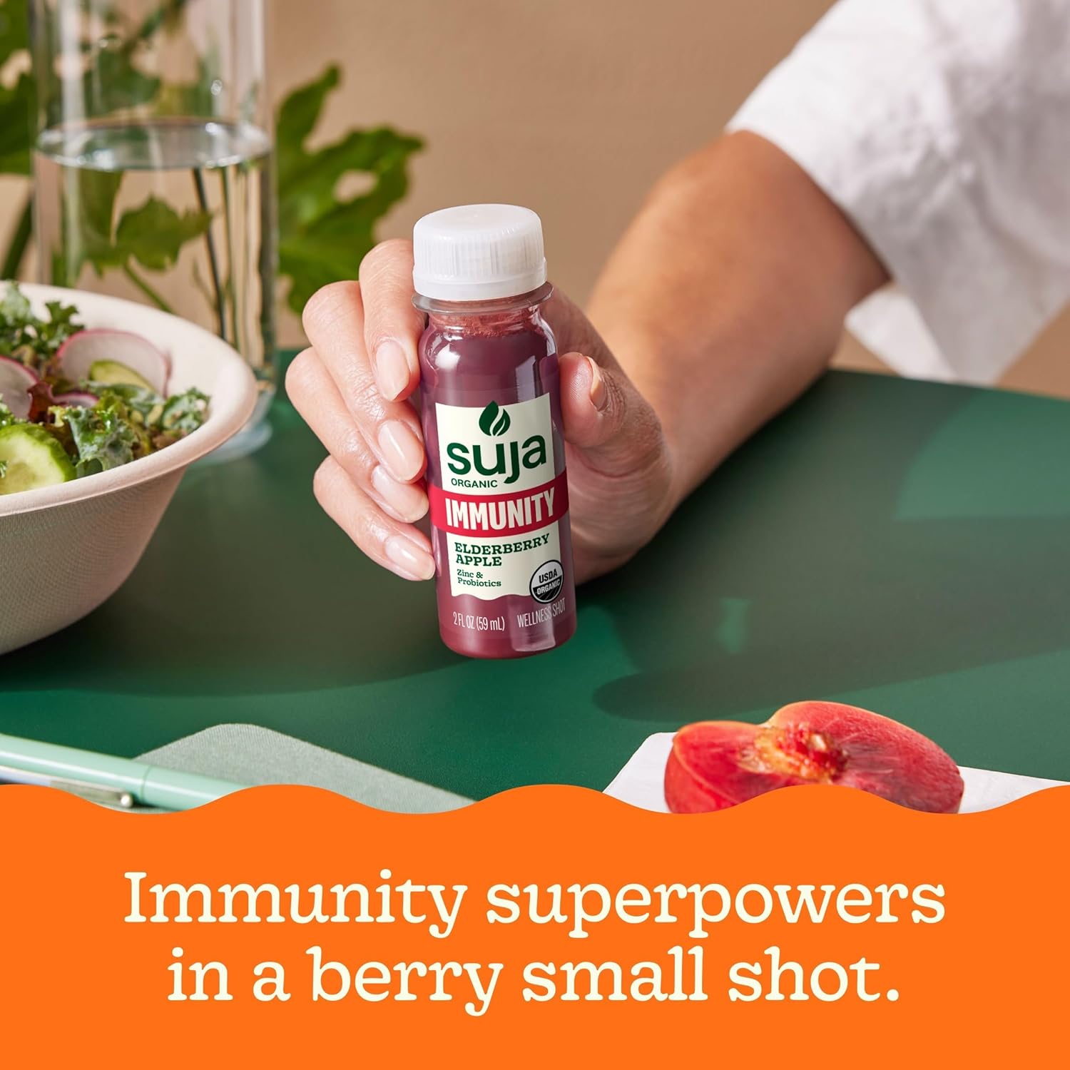 Suja Organic Immunity Elderberry Shot (60 Pack) with Turmeric and Ginger | Immunity Boost & Support | Functional Shots | Cold-Pressed Juice with Live Probiotics | Plant-Based & Gluten-Free