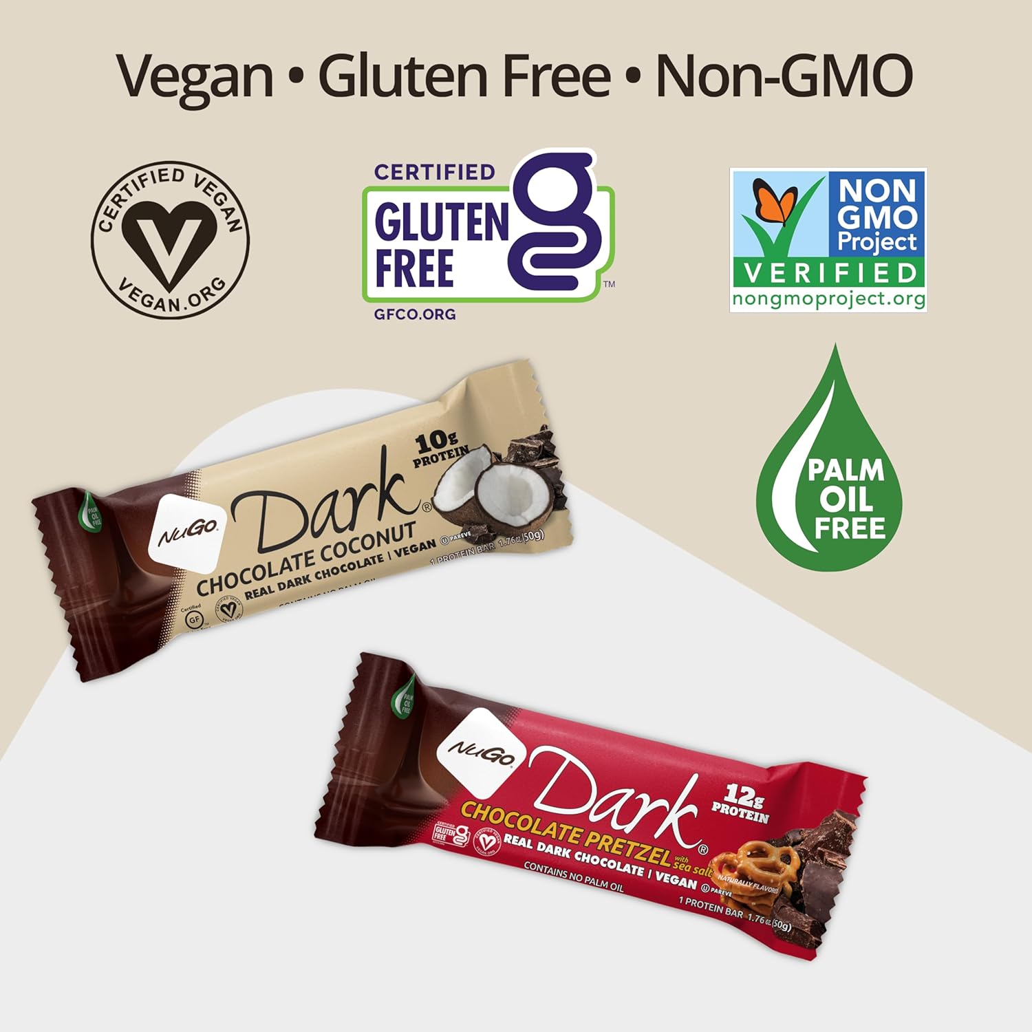 NuGo Dark Variety - Pretzel with Sea Salt 12 Bars & Dark Coconut 12 Bars, 10-12g Protein Bar, Vegan, Gluten Free, Non-GMO, Kosher Pareve, 24 Count