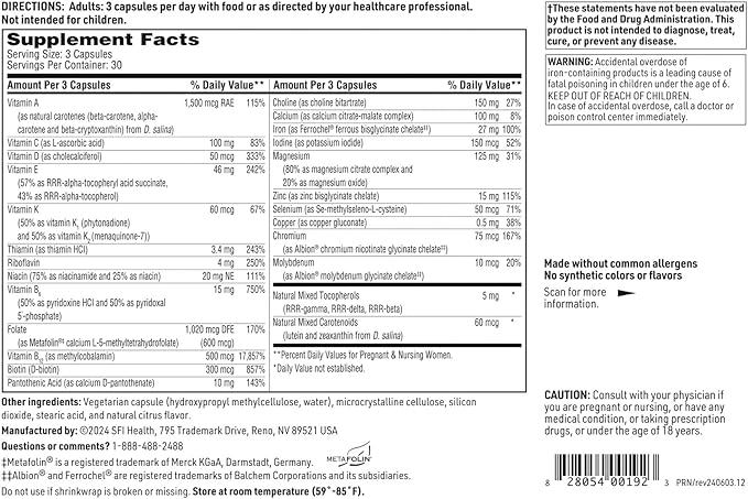 SFI Health Klaire Labs Prenatal & Nursing Multivitamin - Postnatal & Prenatal Vitamins for Women with Iron - Complete Nutritional Support During Preconception, Pregnancy & Breastfeeding (90 Capsules)