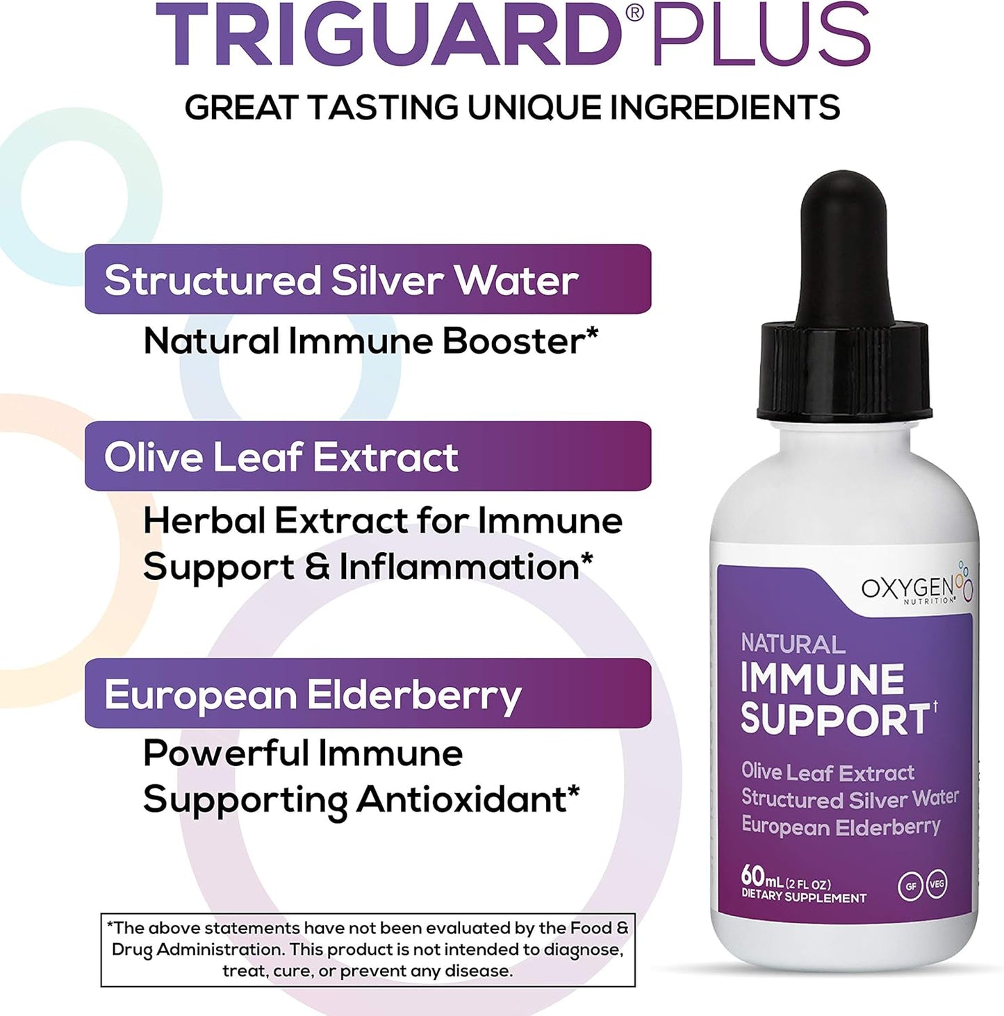Triguard Plus Concentrate | Colloidal Silver Liquid, Sambucus Elderberry Extract & Olive Leaf Extract, 3-in-1 Liquid Immune Support | Powerful Immune System Booster | Great Taste - 2oz / 60ml