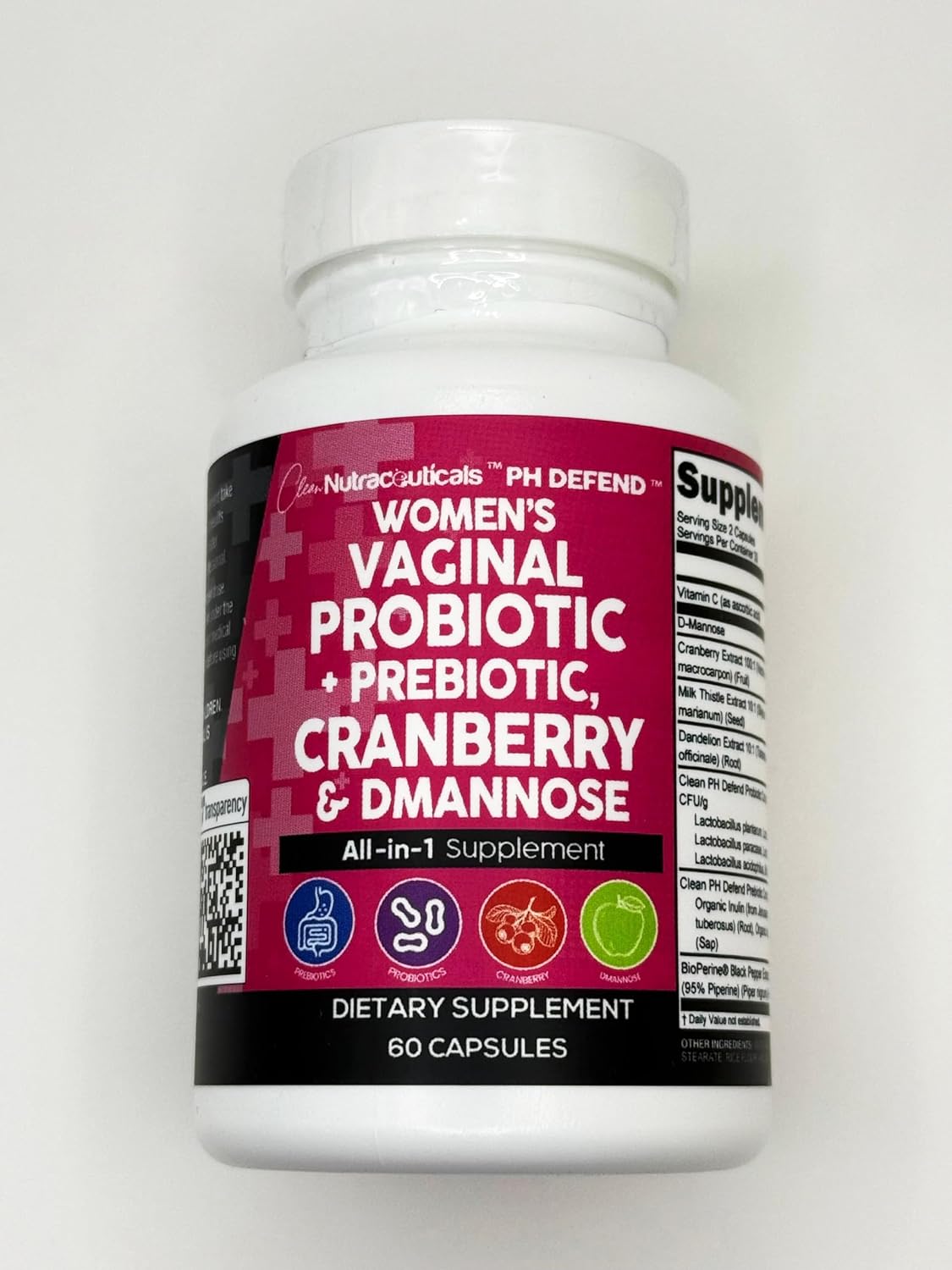 Clean Nutraceuticals Vaginal Probiotics for Women + Prebiotics 20 Billion Cranberry Pills w D-Mannose 500 mg for Urinary Tract Health pH Balance - for Vaginal Health Supplements Pills - 3Pack