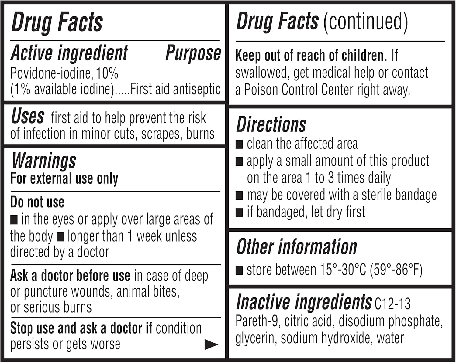 Amazon Basics First Aid Antiseptic, 10% Povidone Iodine Solution , Unflavored, 4 Fluid Ounces, 1-Pack (Previously Solimo)