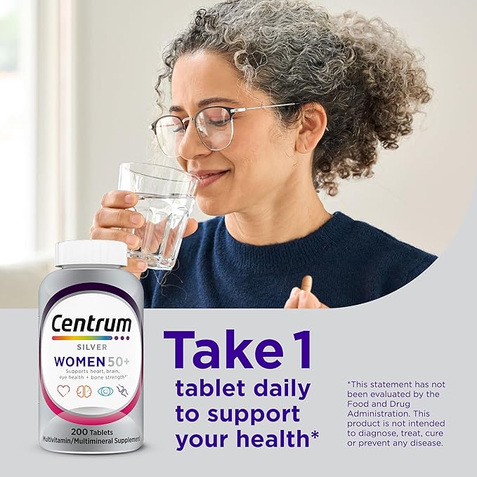 Centrum Silver Women's Multivitamin for Women 50 Plus, Multivitamin/Multimineral Supplement with Vitamin D3, B Vitamins, Non-GMO Ingredients, Supports Memory and Cognition in Older Adults - 200 Ct